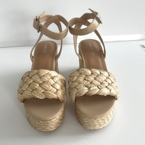 Marc Fisher $99 Steel Sandal BOHO Jute Raffia Block Heel Platform Size 10 NWT - Picture 7 of 9